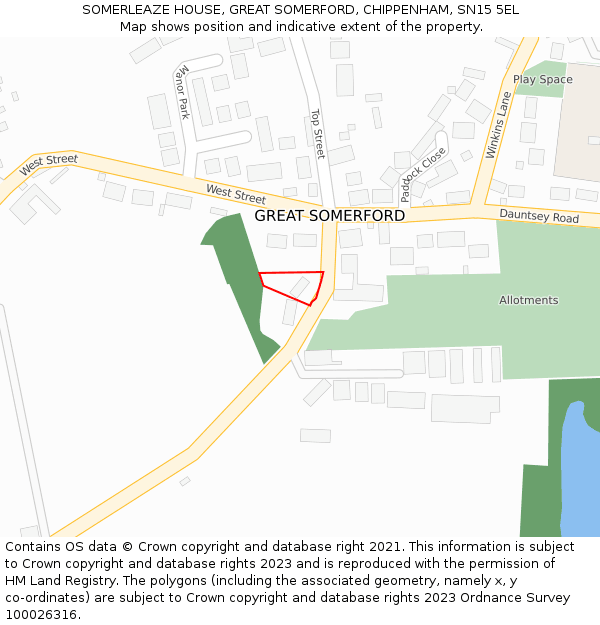 SOMERLEAZE HOUSE, GREAT SOMERFORD, CHIPPENHAM, SN15 5EL: Location map and indicative extent of plot