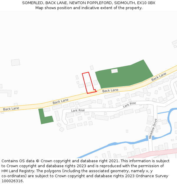 SOMERLED, BACK LANE, NEWTON POPPLEFORD, SIDMOUTH, EX10 0BX: Location map and indicative extent of plot