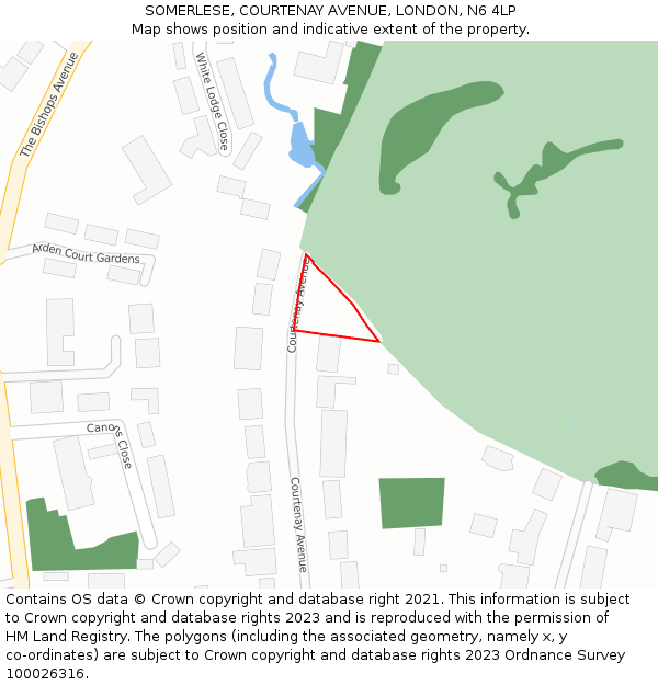 SOMERLESE, COURTENAY AVENUE, LONDON, N6 4LP: Location map and indicative extent of plot