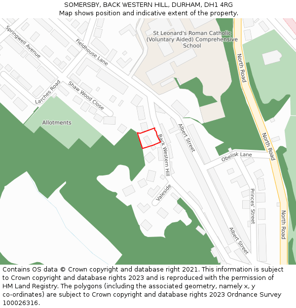 SOMERSBY, BACK WESTERN HILL, DURHAM, DH1 4RG: Location map and indicative extent of plot