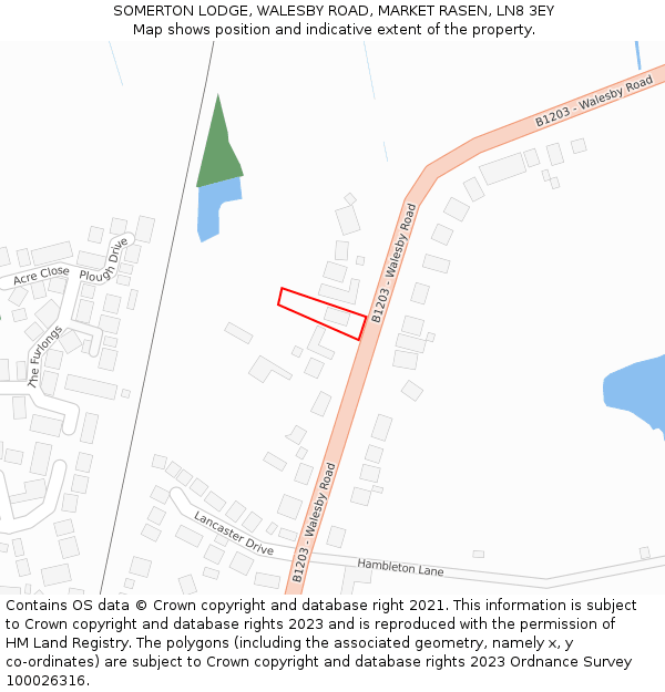 SOMERTON LODGE, WALESBY ROAD, MARKET RASEN, LN8 3EY: Location map and indicative extent of plot
