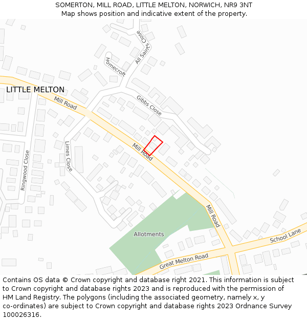 SOMERTON, MILL ROAD, LITTLE MELTON, NORWICH, NR9 3NT: Location map and indicative extent of plot