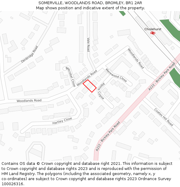 SOMERVILLE, WOODLANDS ROAD, BROMLEY, BR1 2AR: Location map and indicative extent of plot