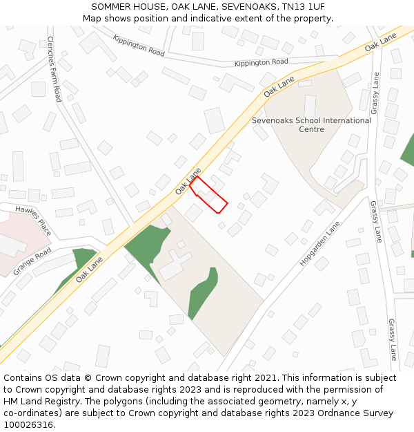 SOMMER HOUSE, OAK LANE, SEVENOAKS, TN13 1UF: Location map and indicative extent of plot