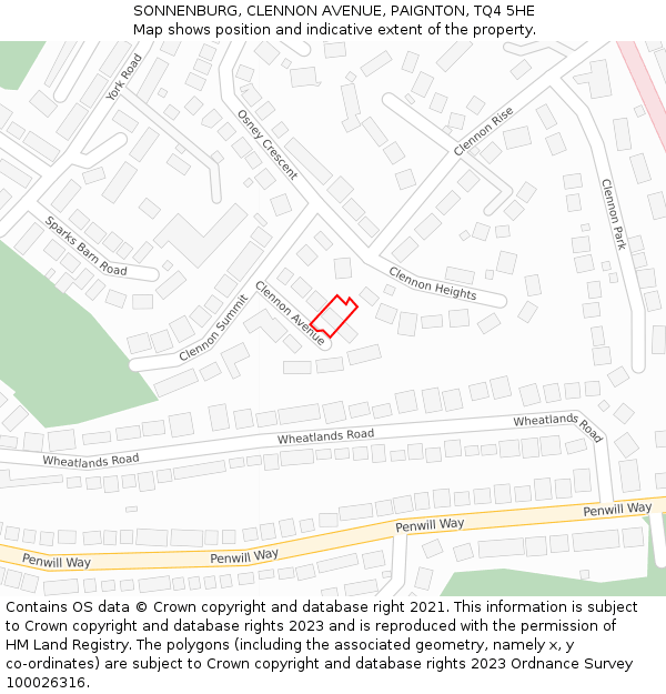SONNENBURG, CLENNON AVENUE, PAIGNTON, TQ4 5HE: Location map and indicative extent of plot