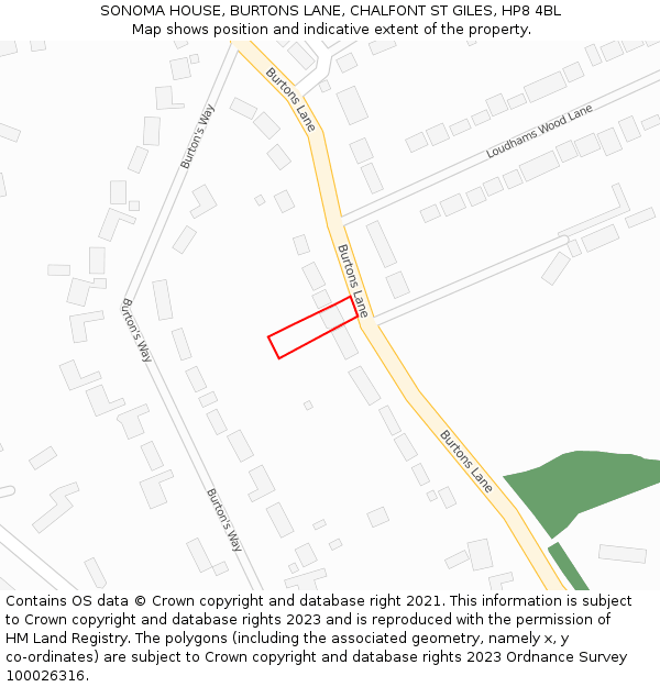 SONOMA HOUSE, BURTONS LANE, CHALFONT ST GILES, HP8 4BL: Location map and indicative extent of plot