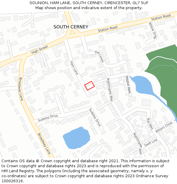 SOUNION, HAM LANE, SOUTH CERNEY, CIRENCESTER, GL7 5UF: Location map and indicative extent of plot