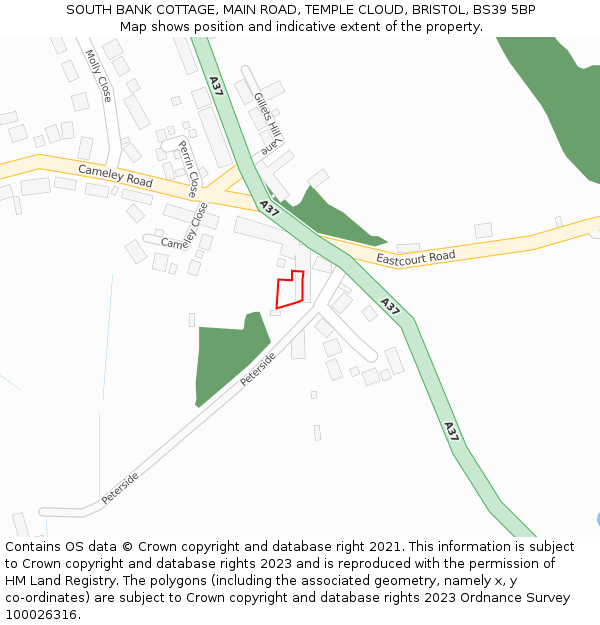 SOUTH BANK COTTAGE, MAIN ROAD, TEMPLE CLOUD, BRISTOL, BS39 5BP: Location map and indicative extent of plot