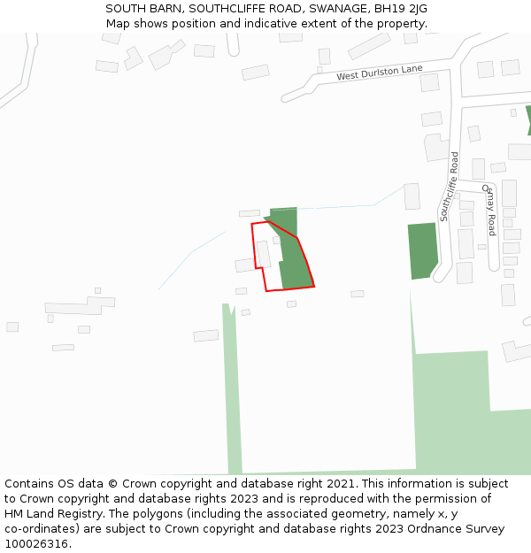 SOUTH BARN, SOUTHCLIFFE ROAD, SWANAGE, BH19 2JG: Location map and indicative extent of plot