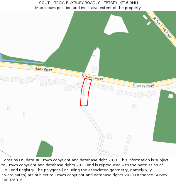 SOUTH BECK, RUXBURY ROAD, CHERTSEY, KT16 9NH: Location map and indicative extent of plot