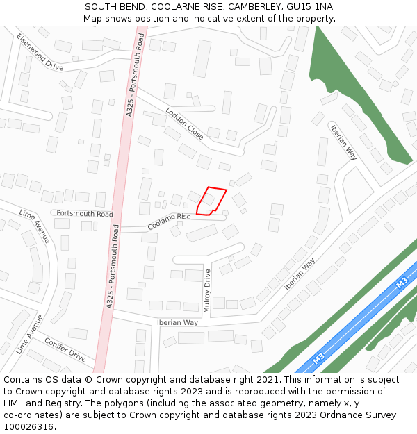 SOUTH BEND, COOLARNE RISE, CAMBERLEY, GU15 1NA: Location map and indicative extent of plot