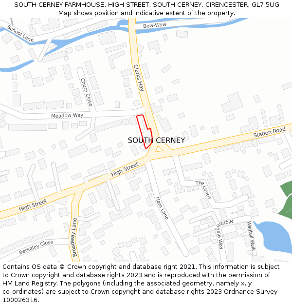 SOUTH CERNEY FARMHOUSE, HIGH STREET, SOUTH CERNEY, CIRENCESTER, GL7 5UG: Location map and indicative extent of plot