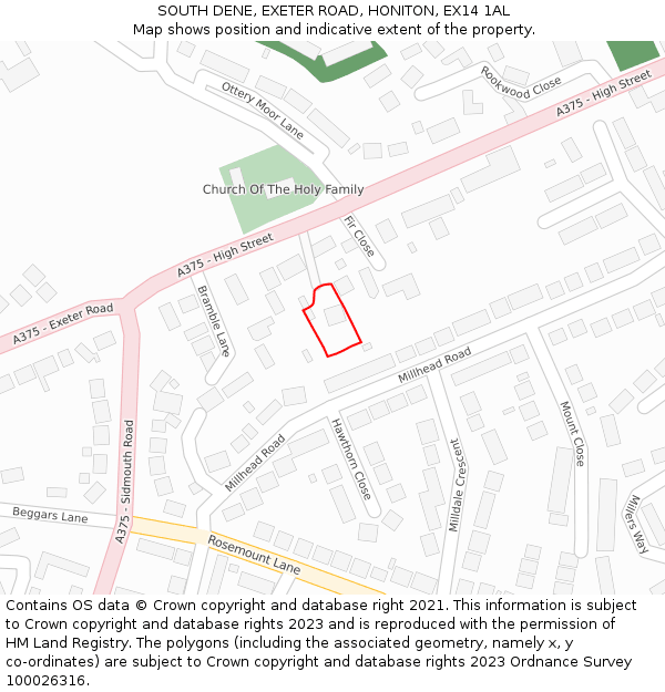 SOUTH DENE, EXETER ROAD, HONITON, EX14 1AL: Location map and indicative extent of plot