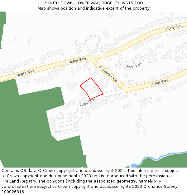 SOUTH DOWN, LOWER WAY, RUGELEY, WS15 1QQ: Location map and indicative extent of plot