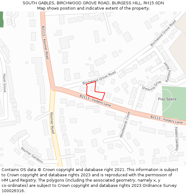 SOUTH GABLES, BIRCHWOOD GROVE ROAD, BURGESS HILL, RH15 0DN: Location map and indicative extent of plot