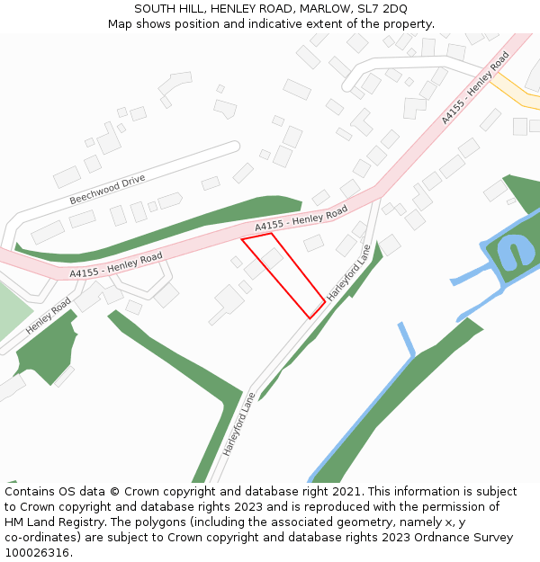 SOUTH HILL, HENLEY ROAD, MARLOW, SL7 2DQ: Location map and indicative extent of plot