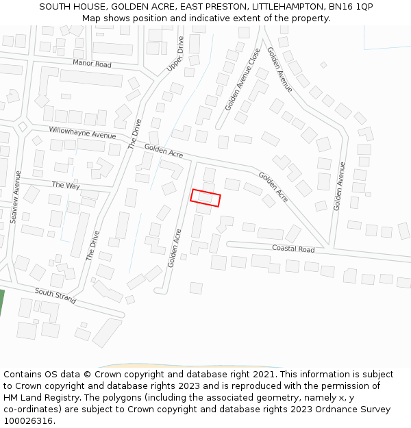 SOUTH HOUSE, GOLDEN ACRE, EAST PRESTON, LITTLEHAMPTON, BN16 1QP: Location map and indicative extent of plot