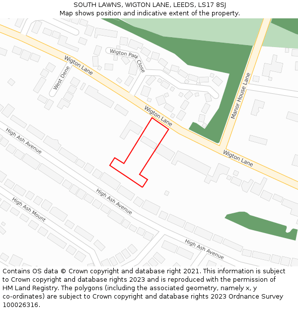 SOUTH LAWNS, WIGTON LANE, LEEDS, LS17 8SJ: Location map and indicative extent of plot