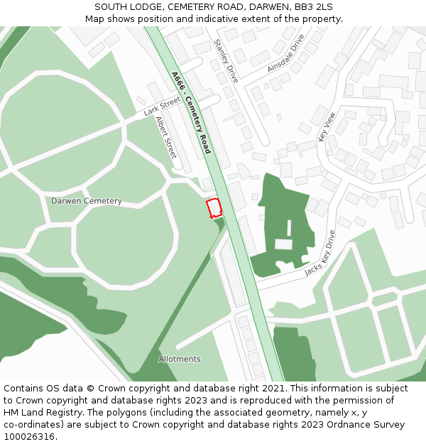 SOUTH LODGE, CEMETERY ROAD, DARWEN, BB3 2LS: Location map and indicative extent of plot