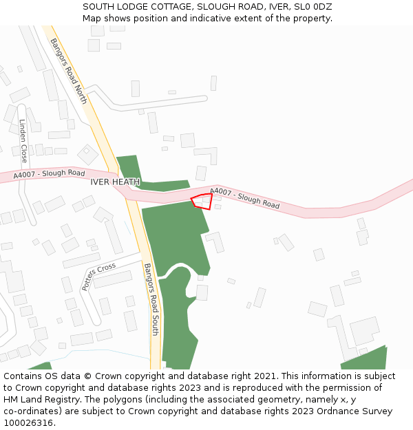SOUTH LODGE COTTAGE, SLOUGH ROAD, IVER, SL0 0DZ: Location map and indicative extent of plot