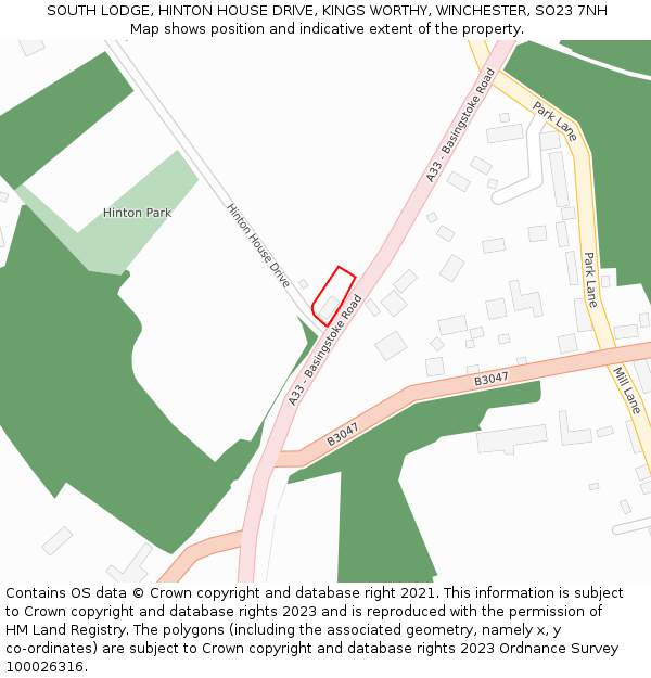 SOUTH LODGE, HINTON HOUSE DRIVE, KINGS WORTHY, WINCHESTER, SO23 7NH: Location map and indicative extent of plot