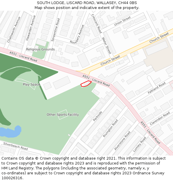 SOUTH LODGE, LISCARD ROAD, WALLASEY, CH44 0BS: Location map and indicative extent of plot