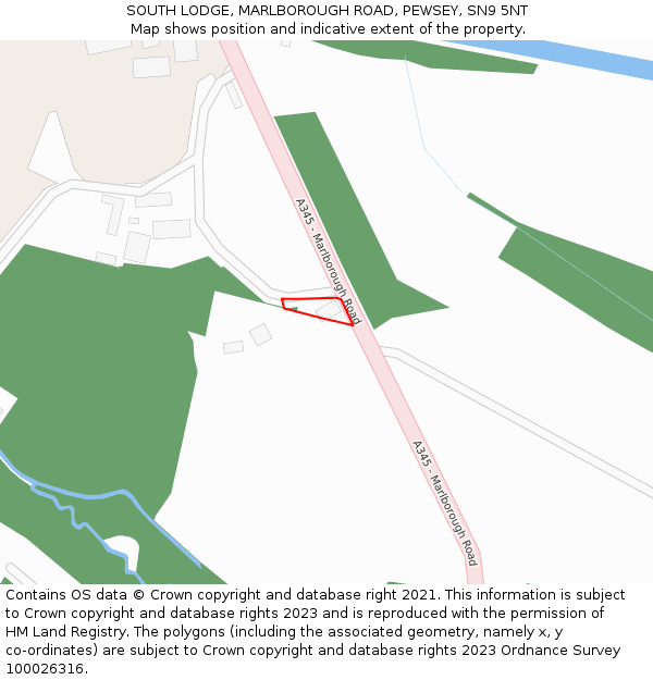 SOUTH LODGE, MARLBOROUGH ROAD, PEWSEY, SN9 5NT: Location map and indicative extent of plot