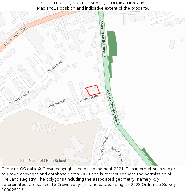 SOUTH LODGE, SOUTH PARADE, LEDBURY, HR8 2HA: Location map and indicative extent of plot