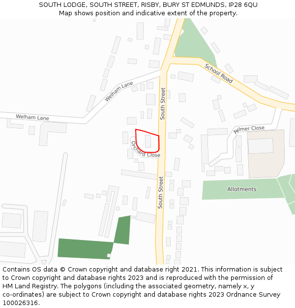 SOUTH LODGE, SOUTH STREET, RISBY, BURY ST EDMUNDS, IP28 6QU: Location map and indicative extent of plot