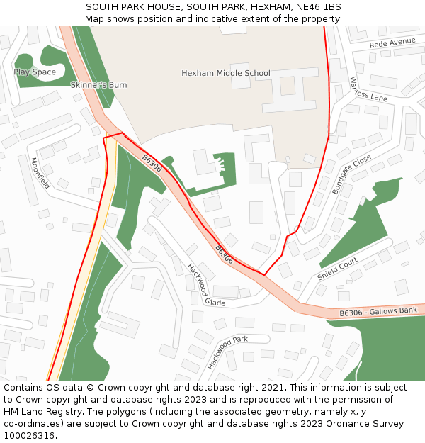 SOUTH PARK HOUSE, SOUTH PARK, HEXHAM, NE46 1BS: Location map and indicative extent of plot