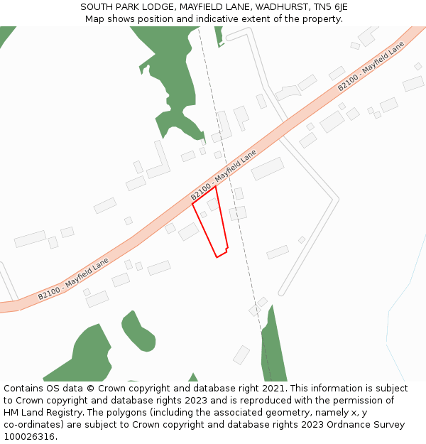SOUTH PARK LODGE, MAYFIELD LANE, WADHURST, TN5 6JE: Location map and indicative extent of plot