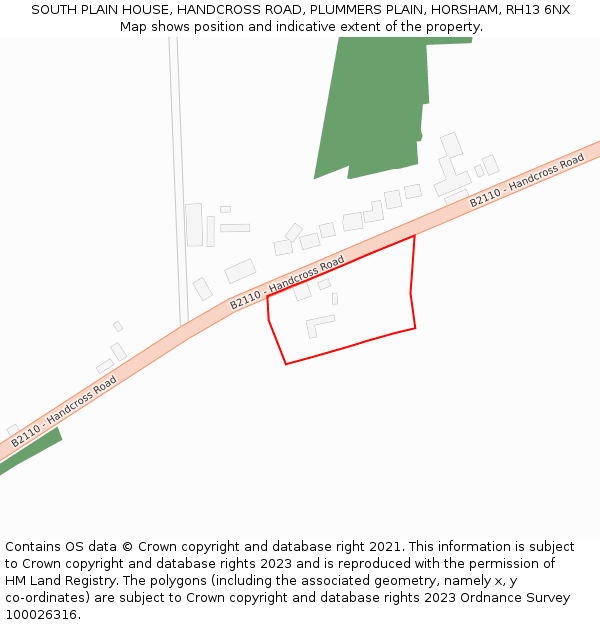 SOUTH PLAIN HOUSE, HANDCROSS ROAD, PLUMMERS PLAIN, HORSHAM, RH13 6NX: Location map and indicative extent of plot