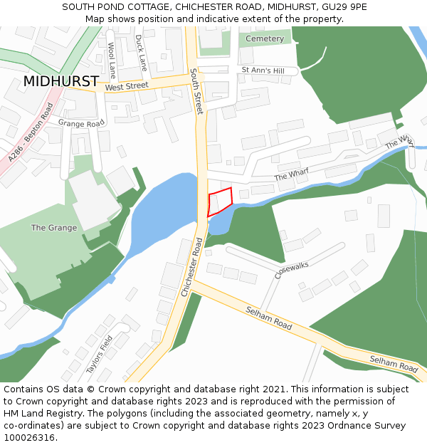 SOUTH POND COTTAGE, CHICHESTER ROAD, MIDHURST, GU29 9PE: Location map and indicative extent of plot