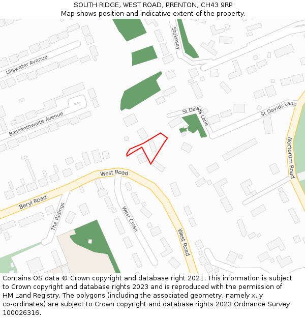 SOUTH RIDGE, WEST ROAD, PRENTON, CH43 9RP: Location map and indicative extent of plot