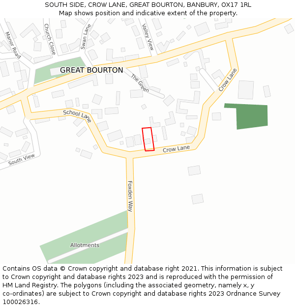 SOUTH SIDE, CROW LANE, GREAT BOURTON, BANBURY, OX17 1RL: Location map and indicative extent of plot