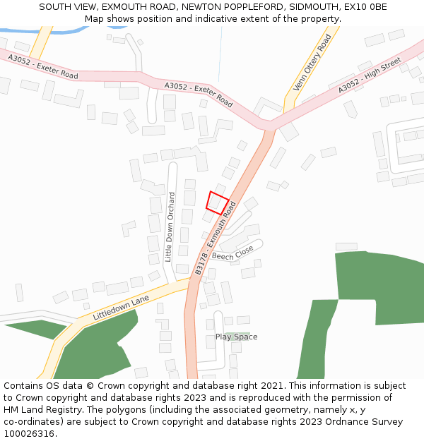 SOUTH VIEW, EXMOUTH ROAD, NEWTON POPPLEFORD, SIDMOUTH, EX10 0BE: Location map and indicative extent of plot