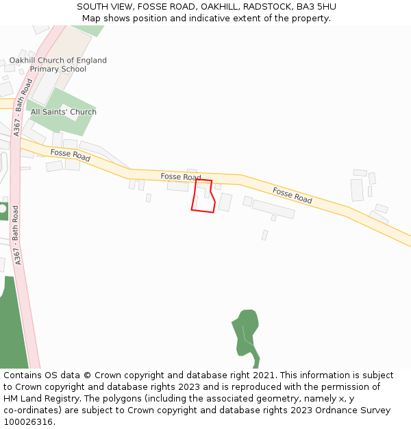 SOUTH VIEW, FOSSE ROAD, OAKHILL, RADSTOCK, BA3 5HU: Location map and indicative extent of plot