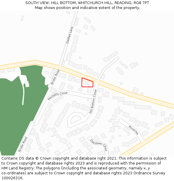 SOUTH VIEW, HILL BOTTOM, WHITCHURCH HILL, READING, RG8 7PT: Location map and indicative extent of plot