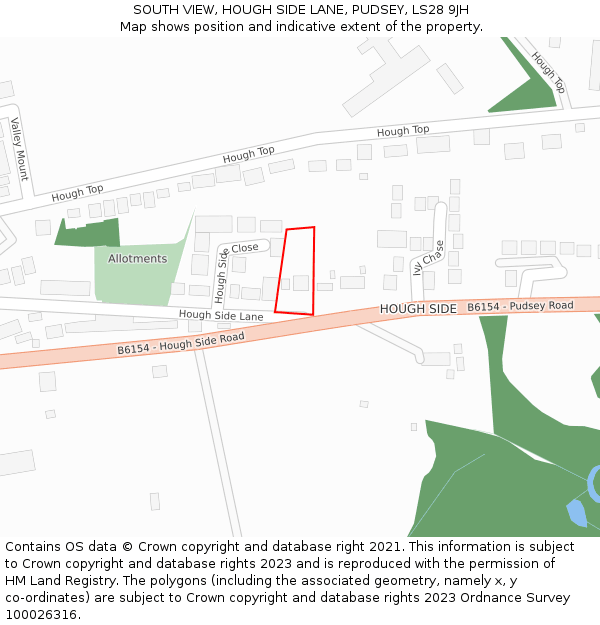 SOUTH VIEW, HOUGH SIDE LANE, PUDSEY, LS28 9JH: Location map and indicative extent of plot