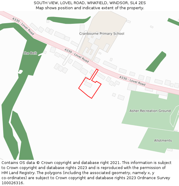 SOUTH VIEW, LOVEL ROAD, WINKFIELD, WINDSOR, SL4 2ES: Location map and indicative extent of plot