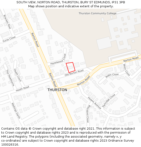 SOUTH VIEW, NORTON ROAD, THURSTON, BURY ST EDMUNDS, IP31 3PB: Location map and indicative extent of plot