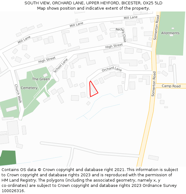 SOUTH VIEW, ORCHARD LANE, UPPER HEYFORD, BICESTER, OX25 5LD: Location map and indicative extent of plot