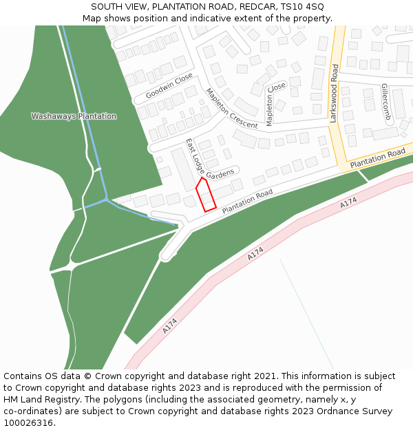 SOUTH VIEW, PLANTATION ROAD, REDCAR, TS10 4SQ: Location map and indicative extent of plot