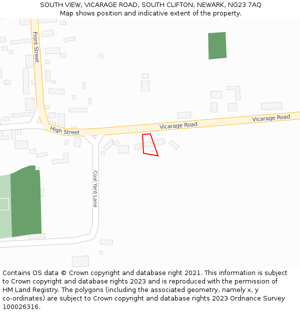 SOUTH VIEW, VICARAGE ROAD, SOUTH CLIFTON, NEWARK, NG23 7AQ: Location map and indicative extent of plot