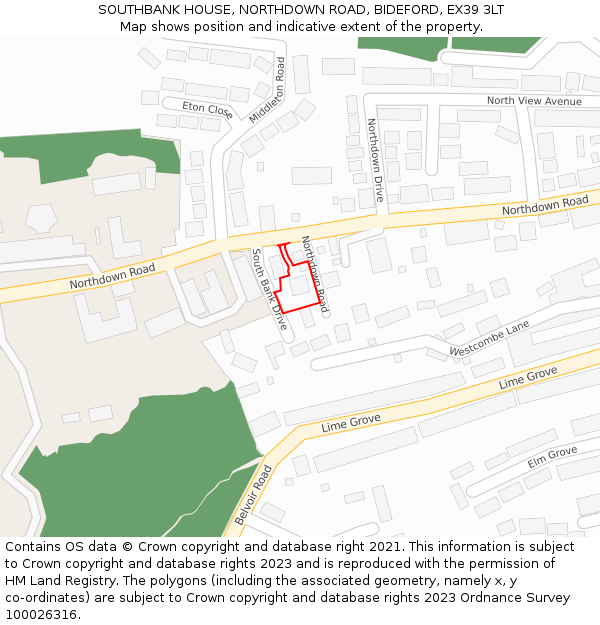 SOUTHBANK HOUSE, NORTHDOWN ROAD, BIDEFORD, EX39 3LT: Location map and indicative extent of plot
