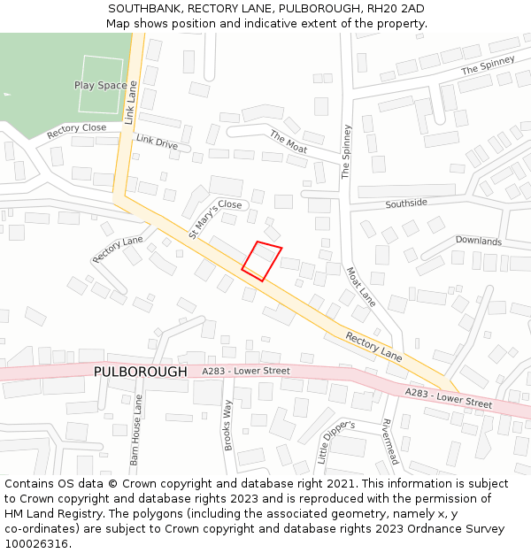 SOUTHBANK, RECTORY LANE, PULBOROUGH, RH20 2AD: Location map and indicative extent of plot