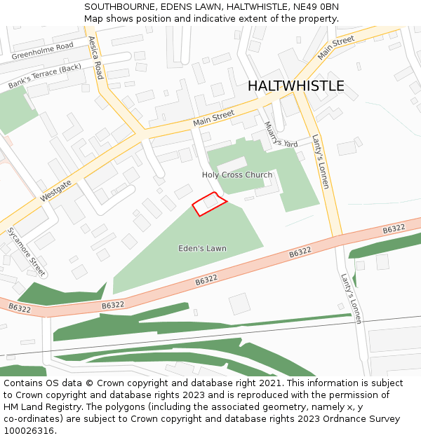 SOUTHBOURNE, EDENS LAWN, HALTWHISTLE, NE49 0BN: Location map and indicative extent of plot