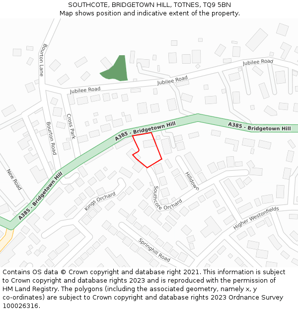 SOUTHCOTE, BRIDGETOWN HILL, TOTNES, TQ9 5BN: Location map and indicative extent of plot