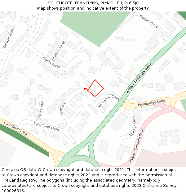 SOUTHCOTE, FRANKLYNS, PLYMOUTH, PL6 5JG: Location map and indicative extent of plot