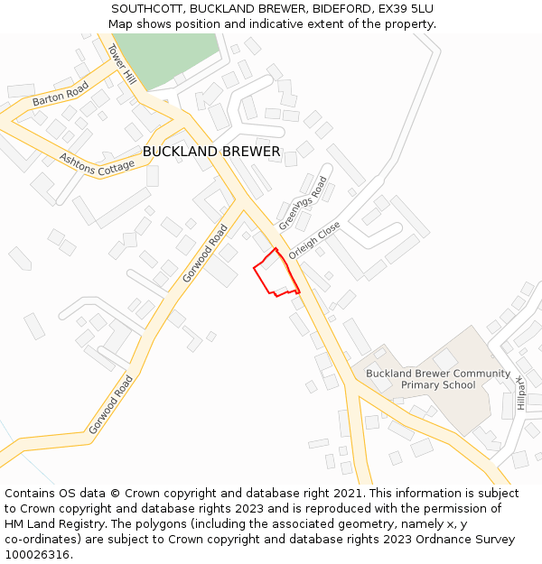 SOUTHCOTT, BUCKLAND BREWER, BIDEFORD, EX39 5LU: Location map and indicative extent of plot